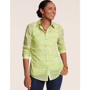 Chico’s Green Ikat Button Down Blouse XL 16 | Lightweight Shirt